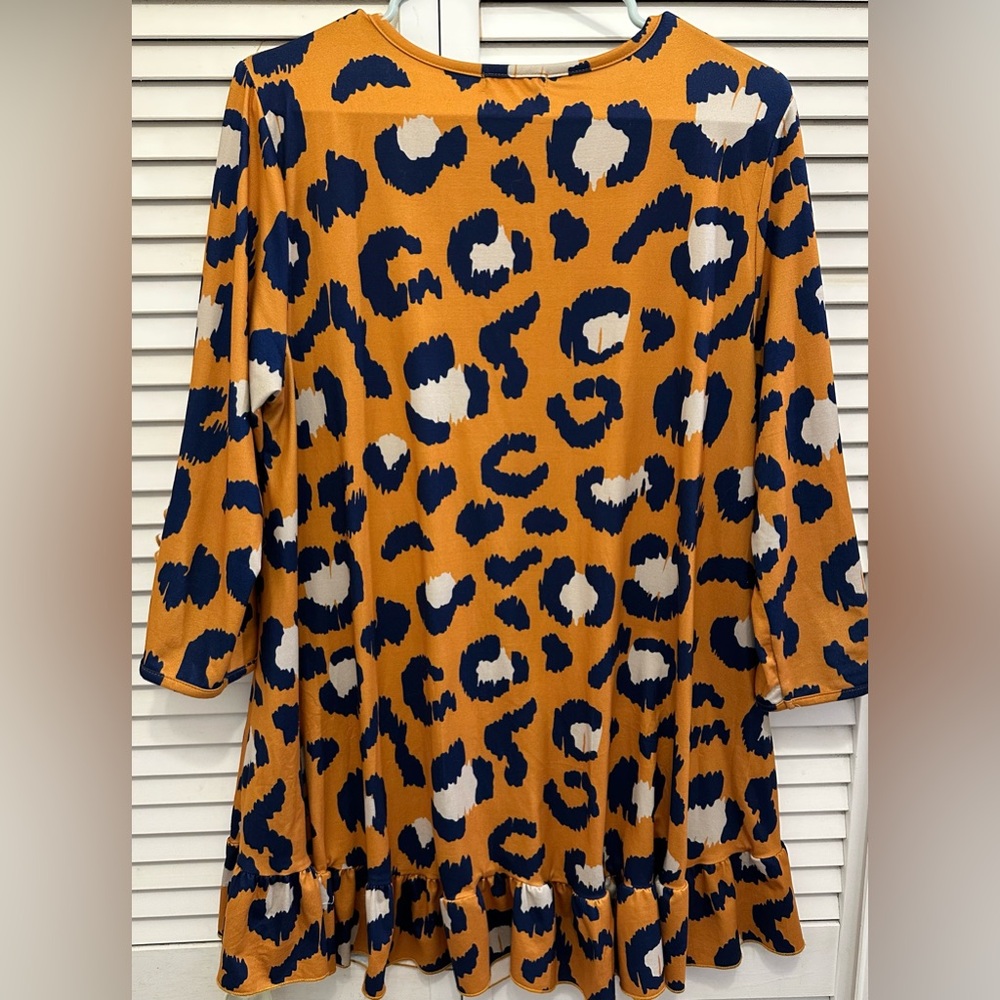 NUGGLES Mustard/Navy Leopard Ruffle Top Size XL - Picture 4 of 8